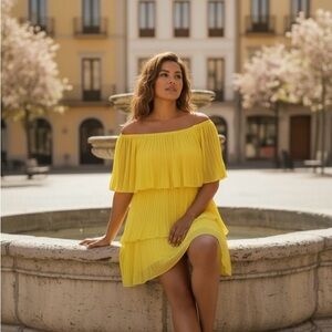 Yellow Off-the-Shoulder Chiffon Tiered Dress